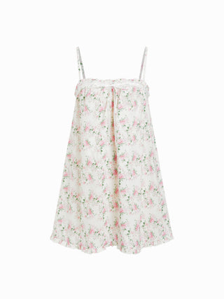 Cotton Floral Square Neck Bowknot Lace Trim Ruffle Hem Mini Nightdress