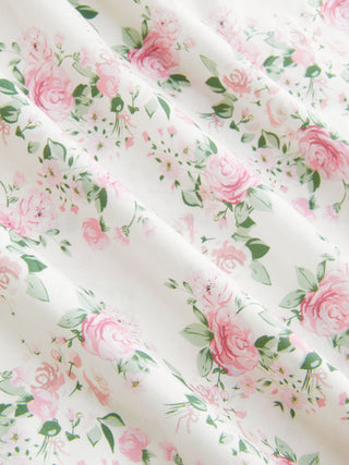 Cotton Floral Square Neck Bowknot Lace Trim Ruffle Hem Mini Nightdress