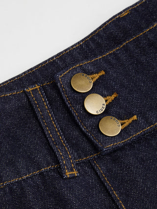 Washed Denim Low Rise Metal Detail Wide Leg Capri Jeans