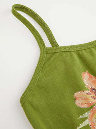 Cotton-blend Floral Rhinestone Cami Top