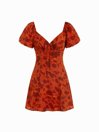Abstract Print Sweetheart Puff Sleeve A-line Mini Dress