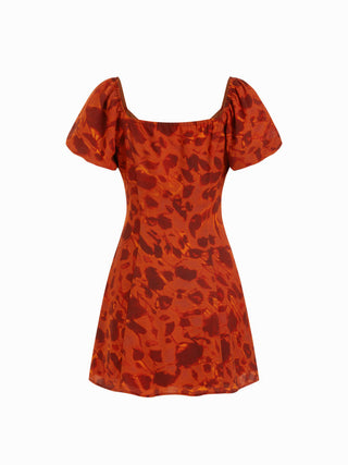 Abstract Print Sweetheart Puff Sleeve A-line Mini Dress