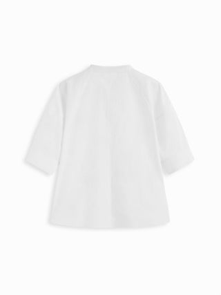Cotton-blend Lantern Sleeve Round Neckline Blouse
