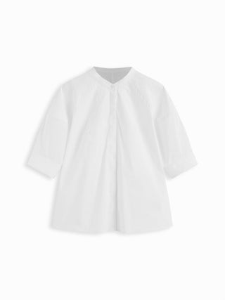Cotton-blend Lantern Sleeve Round Neckline Blouse