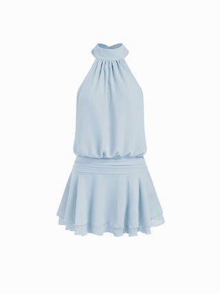 Chiffon Paisley Halter Neckline Shirred Layered Mini Dress