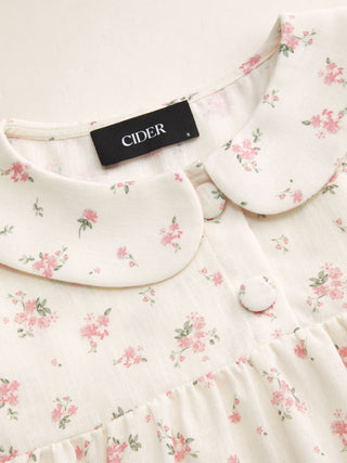 Woven Floral Peter Pan Collar Short Sleeve Blouse For Daily Casual