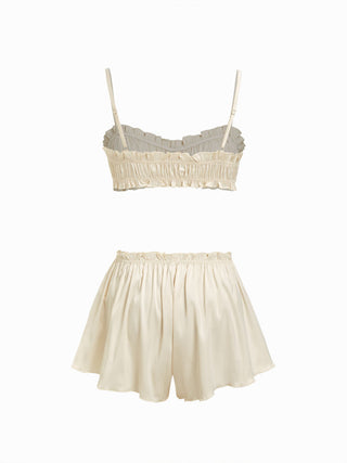 Satin Sweetheart Ruched Bralette & High Rise Wide Leg Shorts Loungewear Set