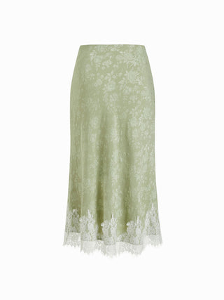 Jacquard Mid Rise Floral Lace Trim Mermaid Midi Skirt