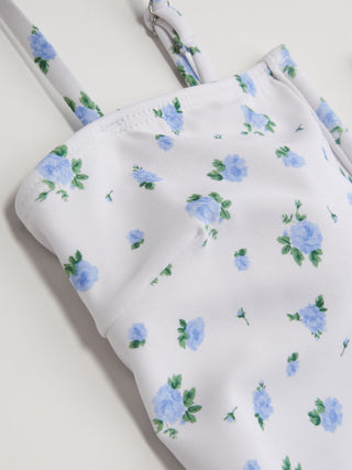 Knit Fabric Floral Square Neck Ruffle Hem One-piece Swimsuit For Swimming Pool Beach