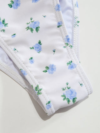 Knit Fabric Floral Square Neck Ruffle Hem One-piece Swimsuit For Swimming Pool Beach