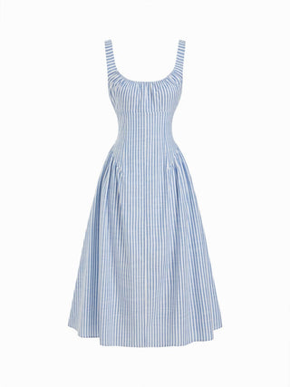 Cotton Scoop Neckline A-line Midi Dress