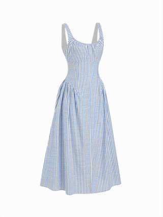 Cotton Scoop Neckline A-line Midi Dress
