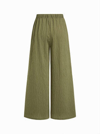 Stripe Square Neck Tank Top & Drawstring Wide Leg Trousers Set