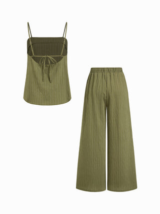 Stripe Square Neck Tank Top & Drawstring Wide Leg Trousers Set