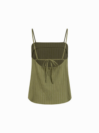 Stripe Square Neck Tank Top & Drawstring Wide Leg Trousers Set