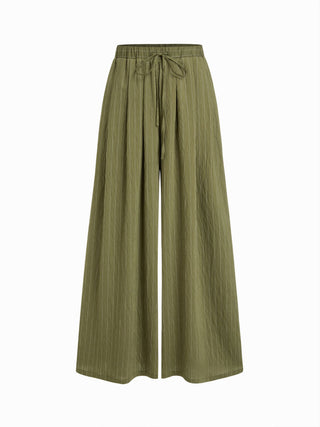Stripe Square Neck Tank Top & Drawstring Wide Leg Trousers Set