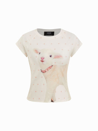 Polka Dot Lamb Print Short Sleeve Tee