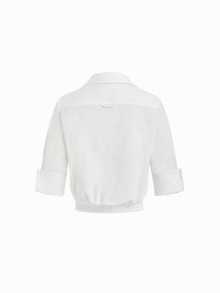 Cotton-blend Rolled Cuff Sleeve Banded Hem Shirt