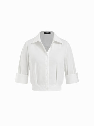 Cotton-blend Rolled Cuff Sleeve Banded Hem Shirt