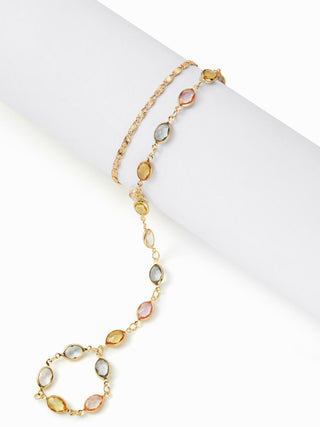 OVAL RESIN LAYERED HAND CHAIN BRACELET