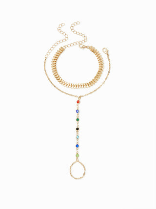 RHINESTONE DECOR HAND CHAIN BRACELET  For Music Festival/Live House Party/Clubbing