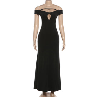 Off shoulder hollow out backless solid maxi dress