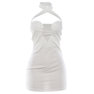 Cross front halter hollow out backless mini dress