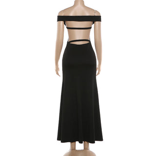 Off shoulder hollow out backless solid maxi dress