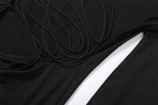 Long sleeve high neck backless self tie maxi dress