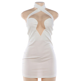 Cross front halter hollow out backless mini dress