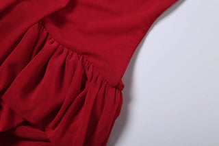 Self tie halter hollow out ruffle mesh mini dress