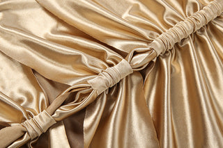 Hollow out ruched metallic tube mini dress