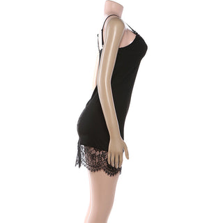 Lace hem v neck ribbed backless cami mini dress