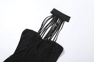 High neck ruched irregular mesh solid mini dress