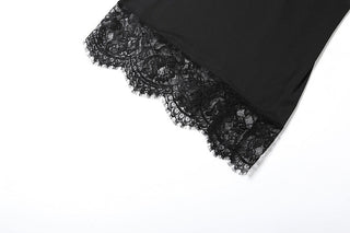 Lace hem v neck ribbed backless cami mini dress