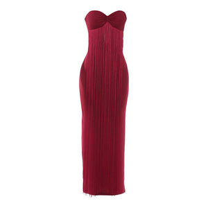 Sweetheart neck tassels backless tube maxi dress