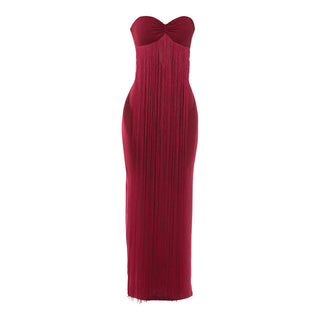 Sweetheart neck tassels backless tube maxi dress