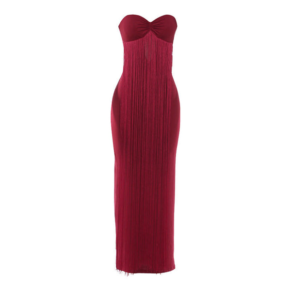 Sweetheart neck tassels backless tube maxi dress