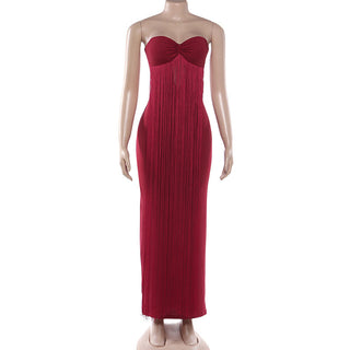 Sweetheart neck tassels backless tube maxi dress