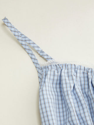 Cotton Stripe V-Neck Lace Panel Button Tie Back Peplum Cami Top