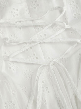 Cotton-blend Sculptural Sweetheart Ditsy Floral Lace Up Ruffled Maxi Dress