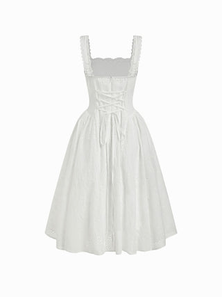 Cotton-blend Sculptural Sweetheart Ditsy Floral Lace Up Ruffled Maxi Dress