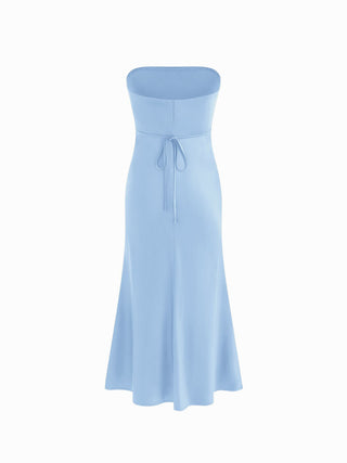 Satin Strapless Tie Back Maxi Dress