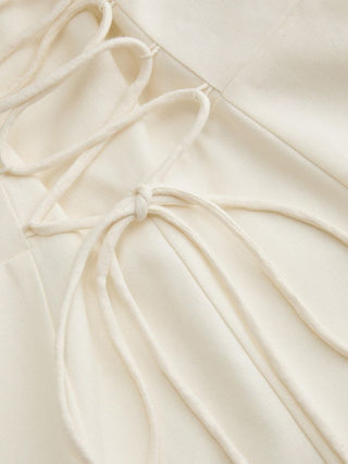 Linen-blend Sweetheart Neck Bowknot Lace-up A-line Maxi Dress