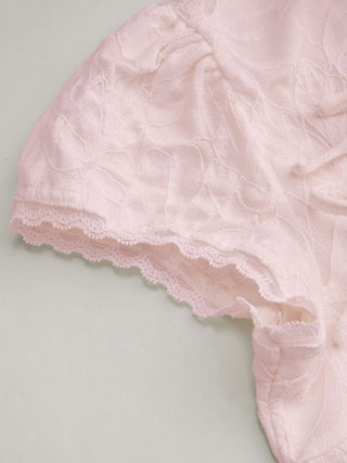 Lace Floral Stand Collar Bowknot Short Sleeve Top