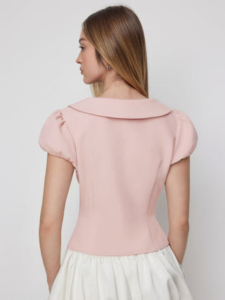 Woven Puff Sleeve Peter Pan Collar Button Front Blouse For Daily Casual Date