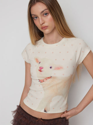 Polka Dot Lamb Print Short Sleeve Tee