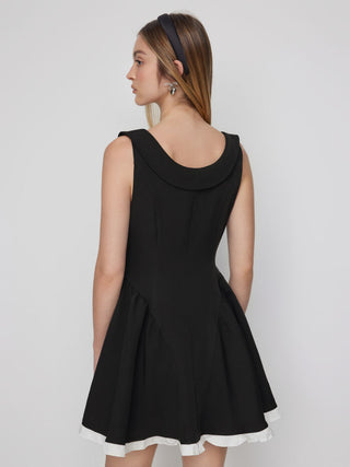 Cotton-blend Peter Pan Collar Bowknot Ruffled A-line Mini Dress