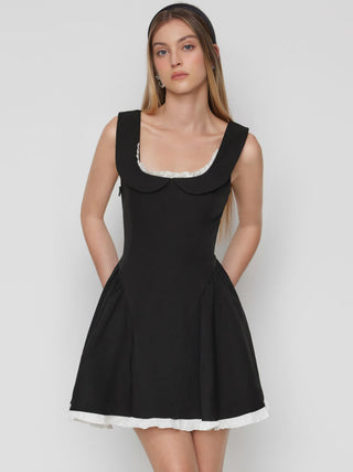 Cotton-blend Peter Pan Collar Bowknot Ruffled A-line Mini Dress