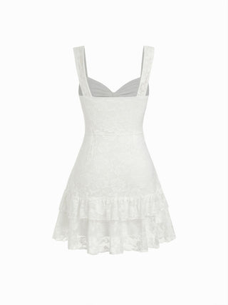 Lace Floral Sweetheart Tiered Mini Dress